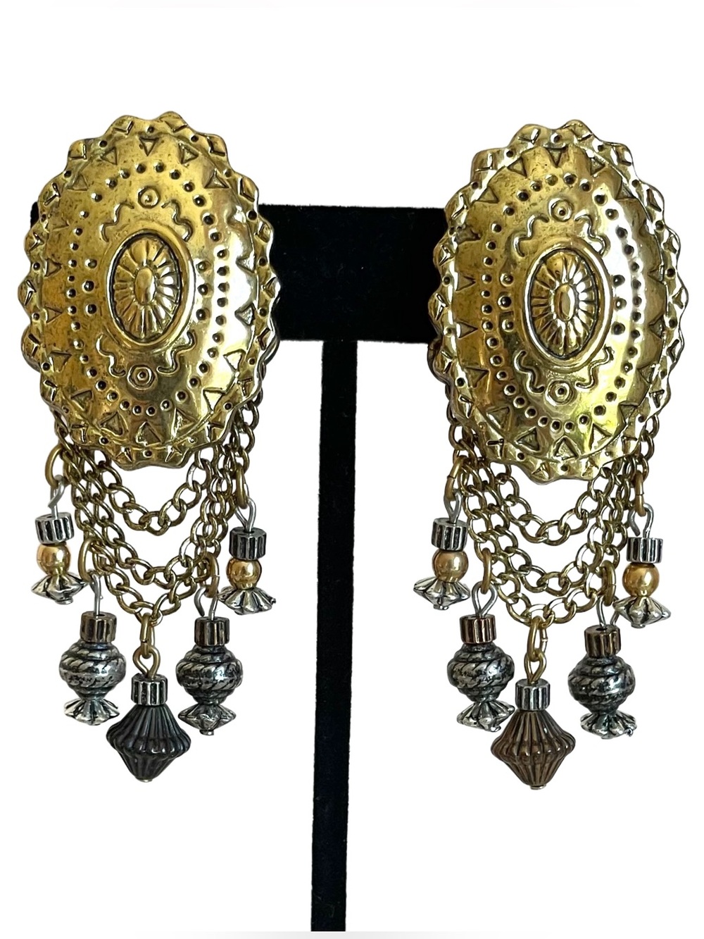 Vintage Signed Ginnie Johansen Etruscan Revival Chandelier Clip Earrings
